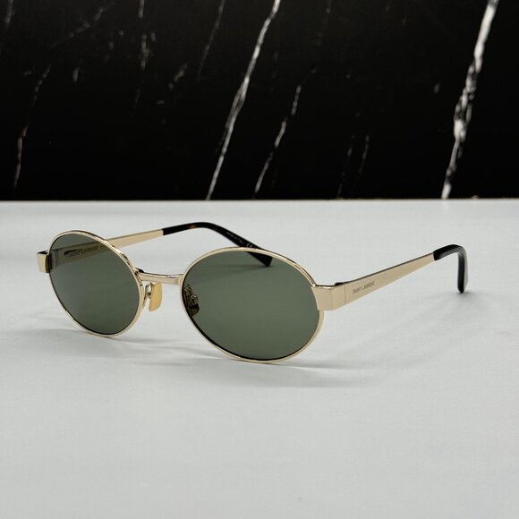 NEW SL692 003 SAINT LAURENT SL 692 003 OVAL WOMEN GOLD GREEN SUNGLASSES - Picture 5 of 11